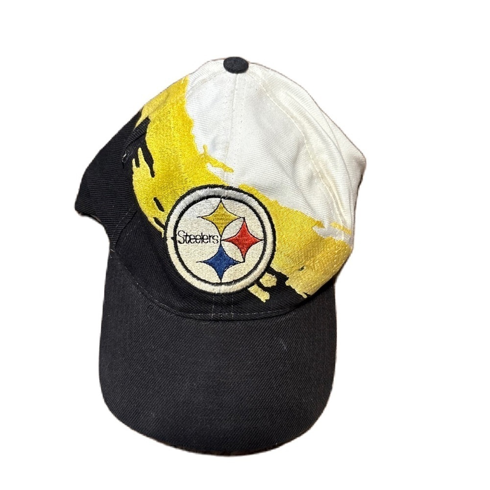 Vintage Proline Logo Athletic Steelers Paint Snap Back Cap Hat Gold Black NFL